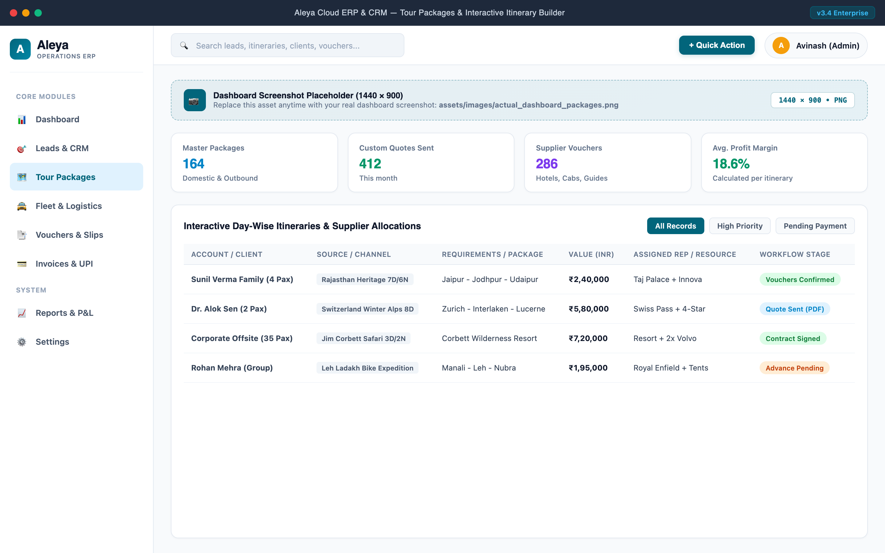 Day-Wise Itinerary Builder & Vouchers