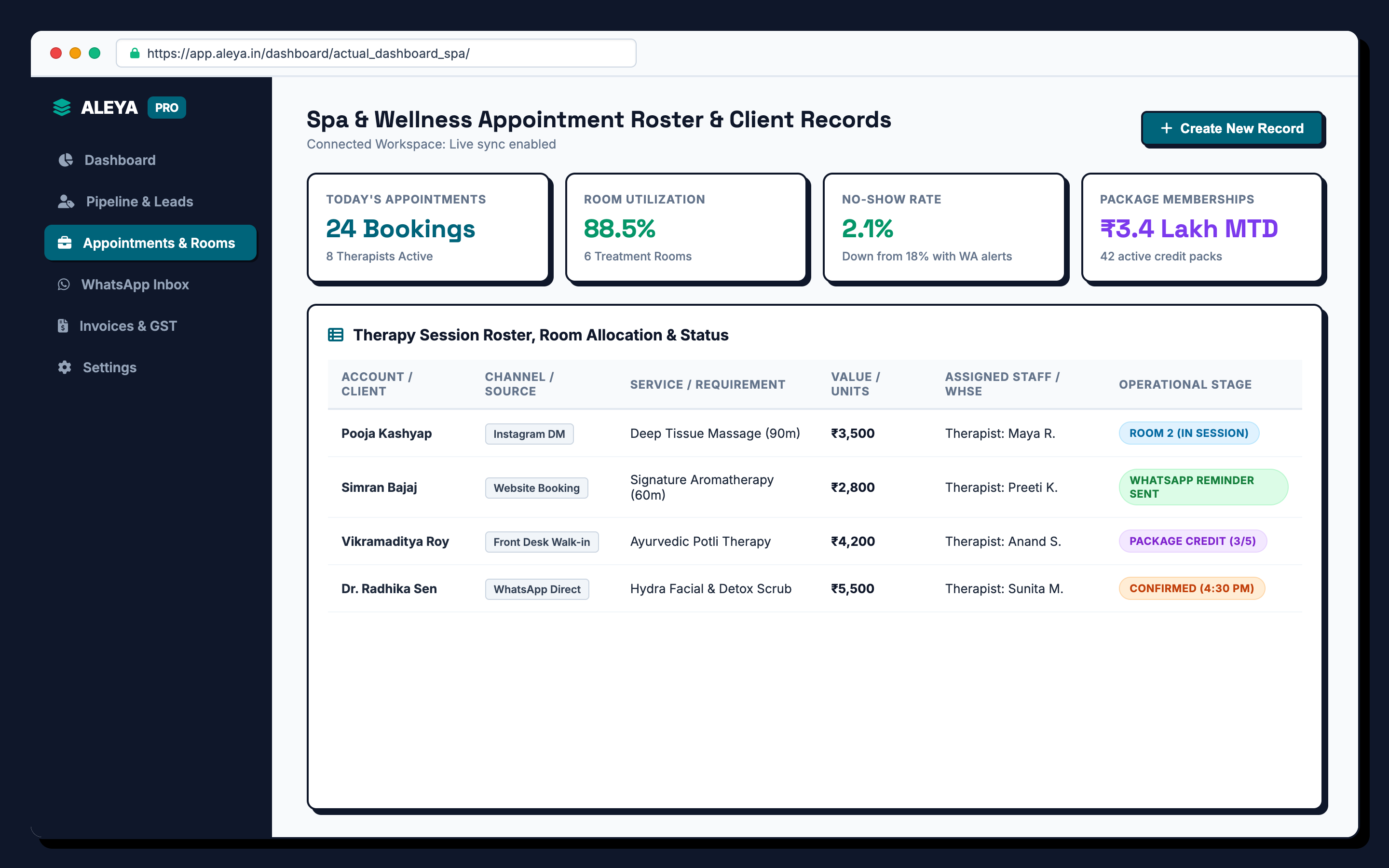 Spa & Wellness Management Platform Dashboard Preview