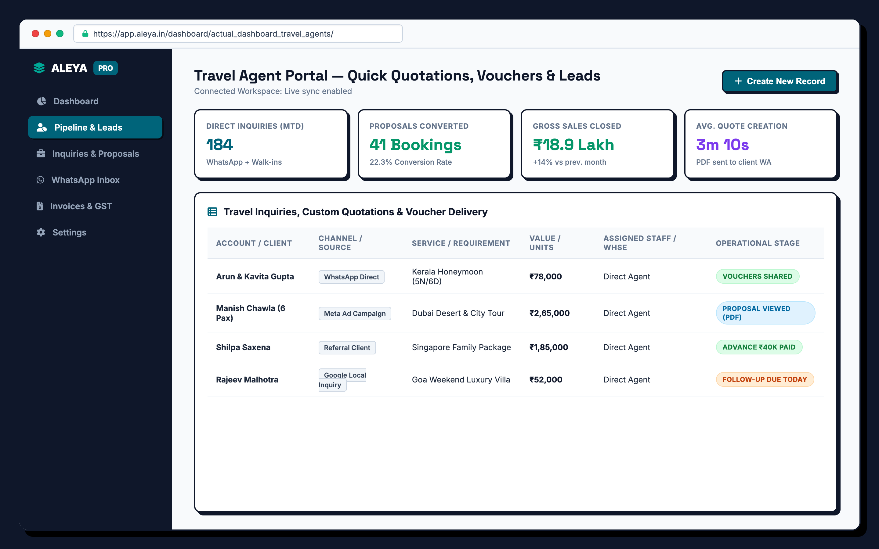 Independent Travel Agent CRM Dashboard Preview